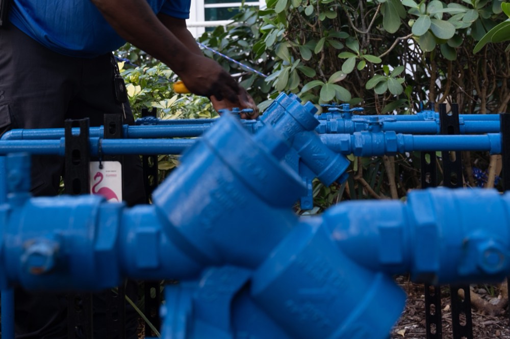 Closeup of plumbing equipment in the field