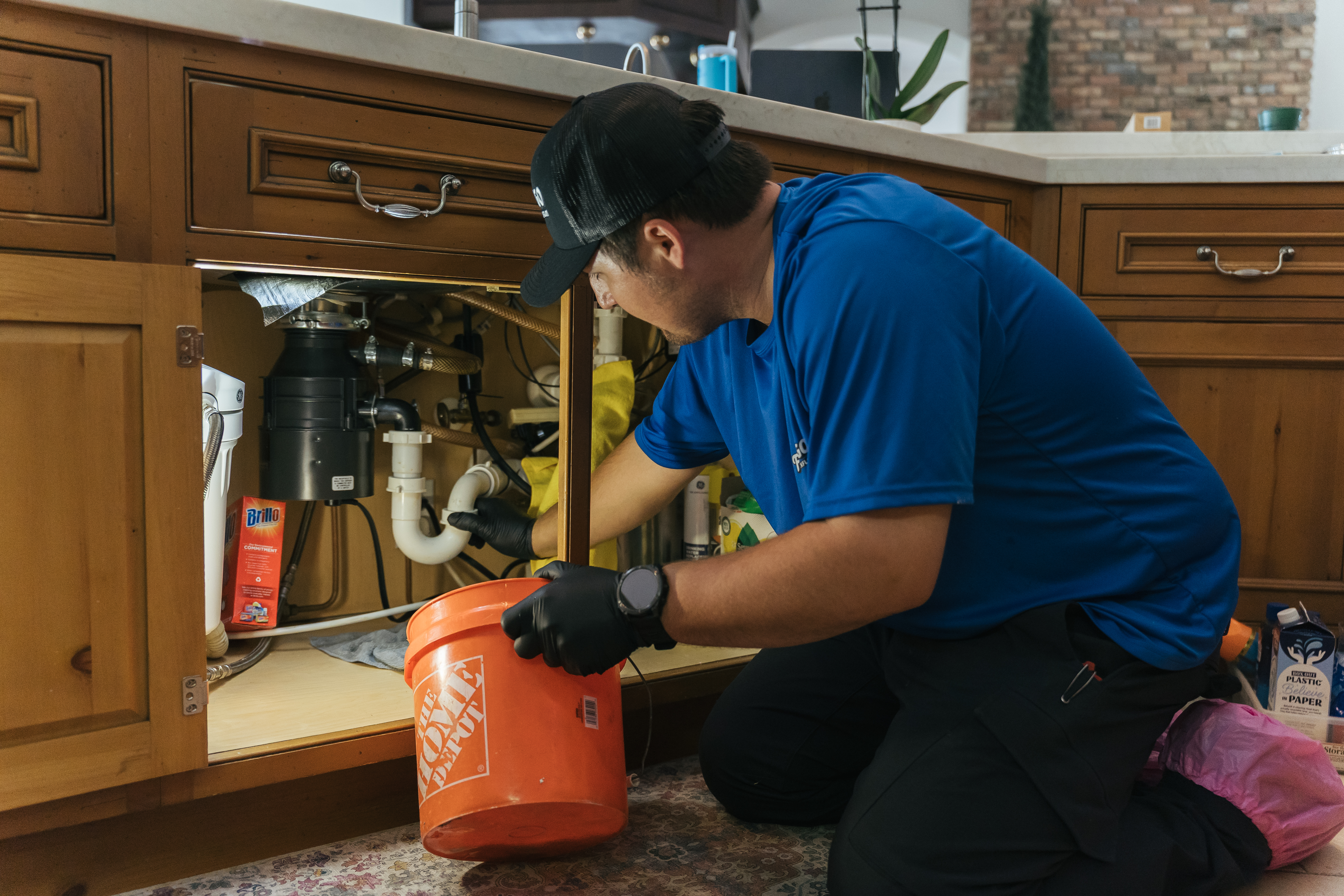 Flamingo residential technician wearing shoe covers