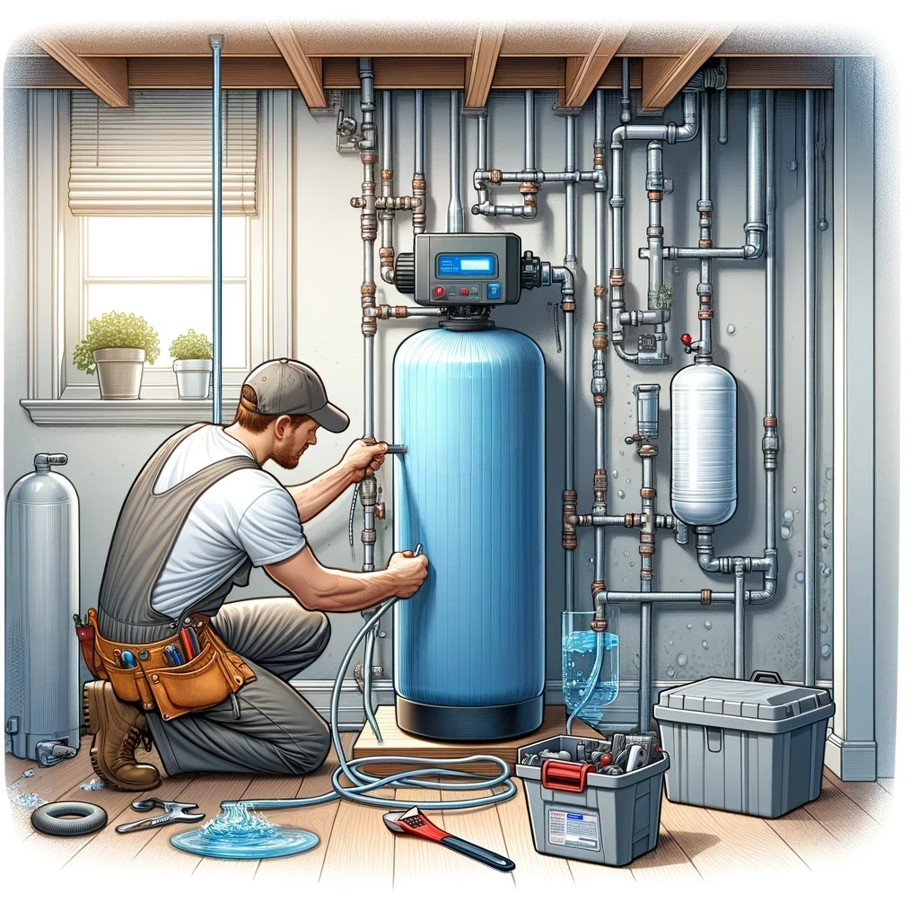 professional installing a water softener
