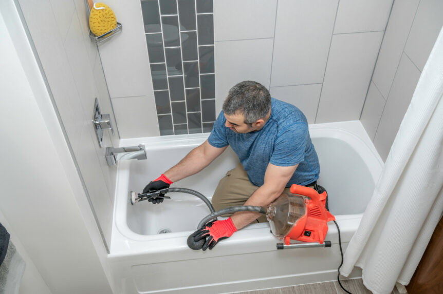 plumber using a plumbing snake